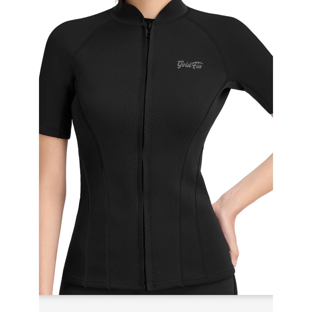 GoldFin Wetsuit Top Mens XXXL Black Excellent Short Sleeve Full Zip Neoprene